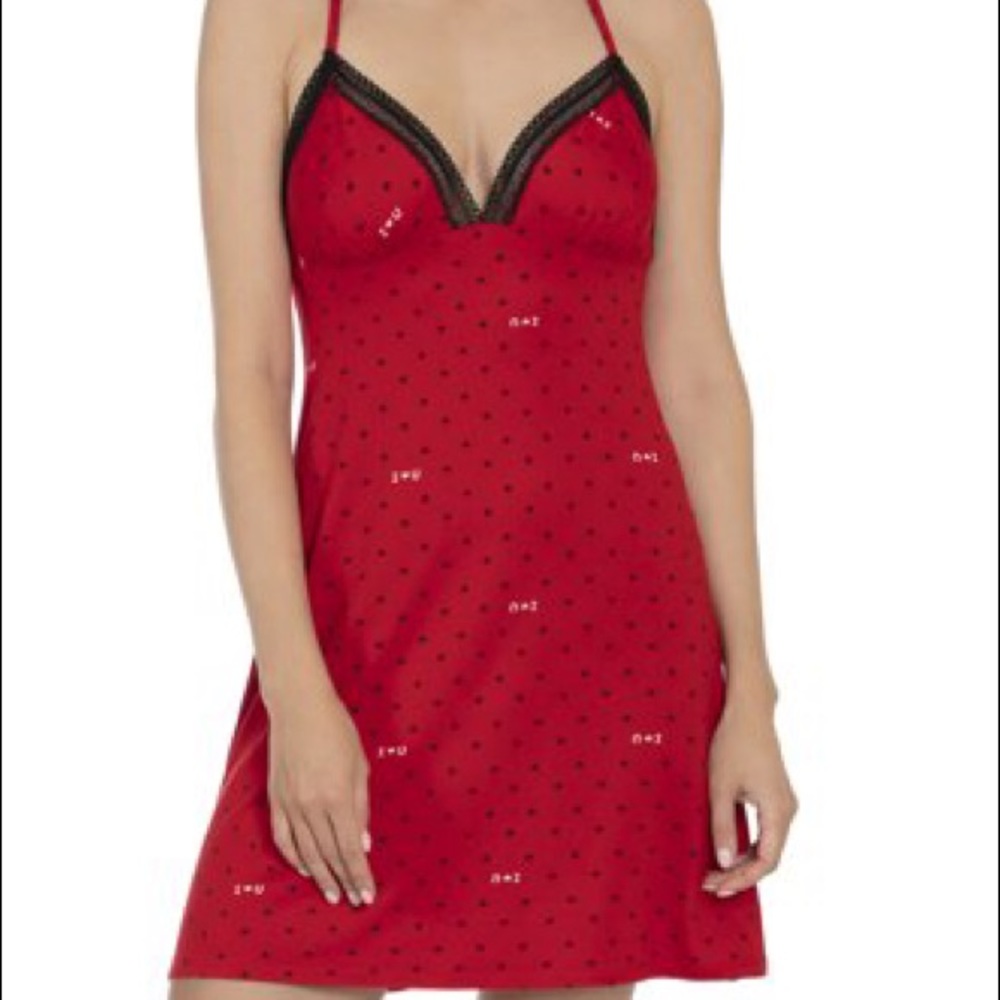 New Secret Treasures Red With Black Lace Nightgown